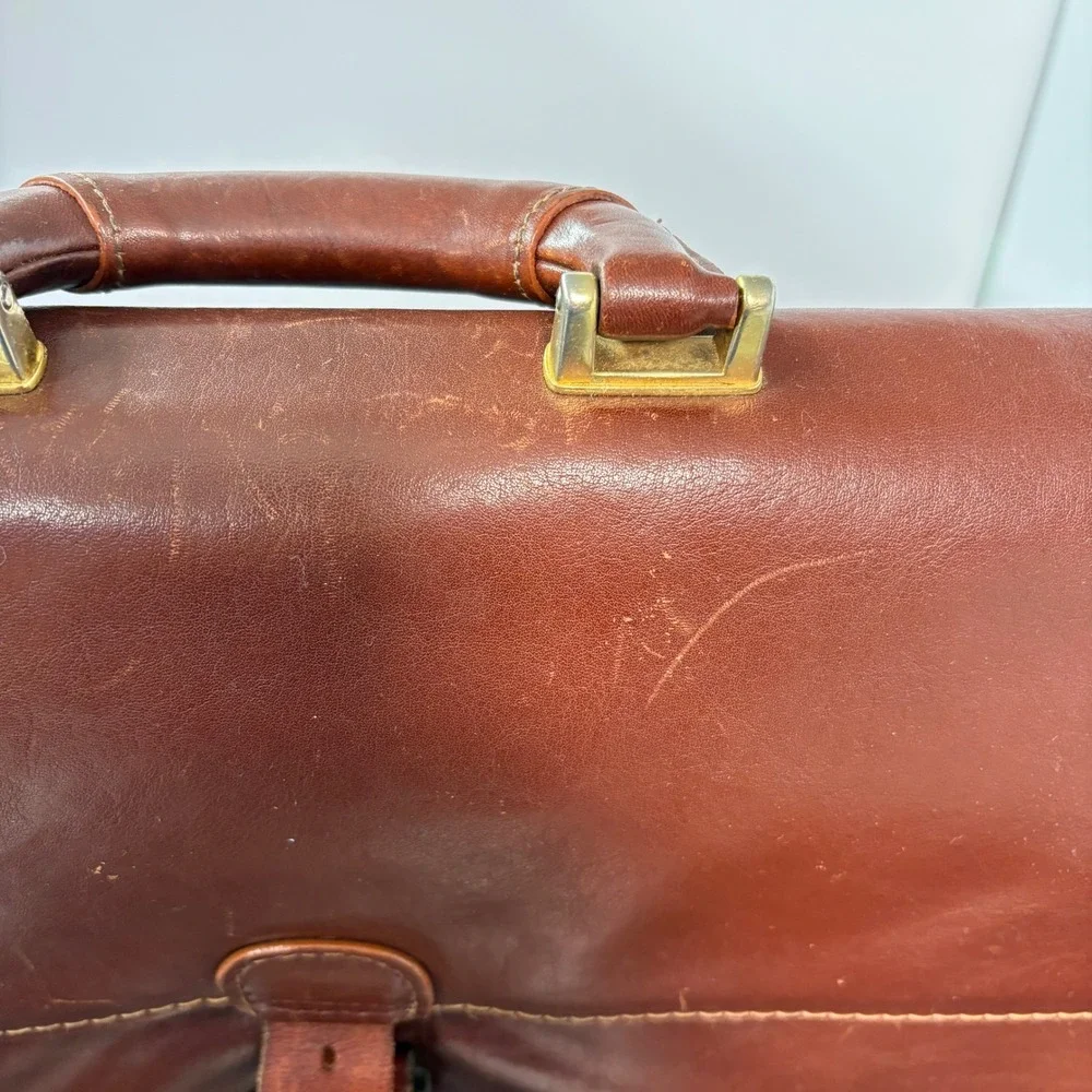 Mens‎ Leather Briefcase Large Brown Made in Italy Vintage Satchel Attache Career